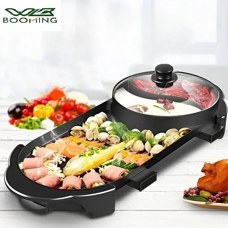 Raclette Grill Table - Panci barbekyu elektrik 2200W, panci barbekyu